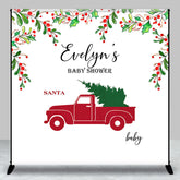 Aperturee - Red Truck Xmas Tree Custom Name Baby Shower Backdrop