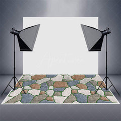 Aperturee - Red White Blue Garden Paving Stone Rubber Floor Mat