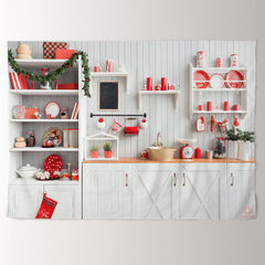 Aperturee - Red White Kitchen Family Photo Christmas Backdrop