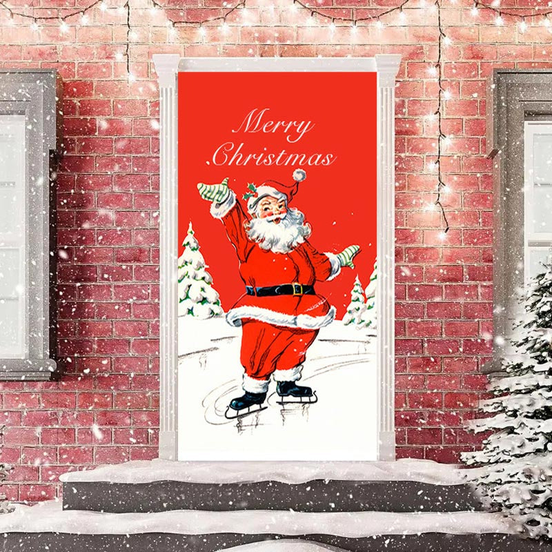 Aperturee - Red White Santa Claus Merry Christmas Door Cover