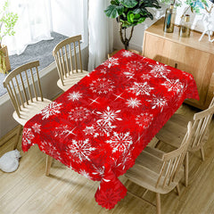 Aperturee - Red White Snowflake Christmas Pattern Tablecloth