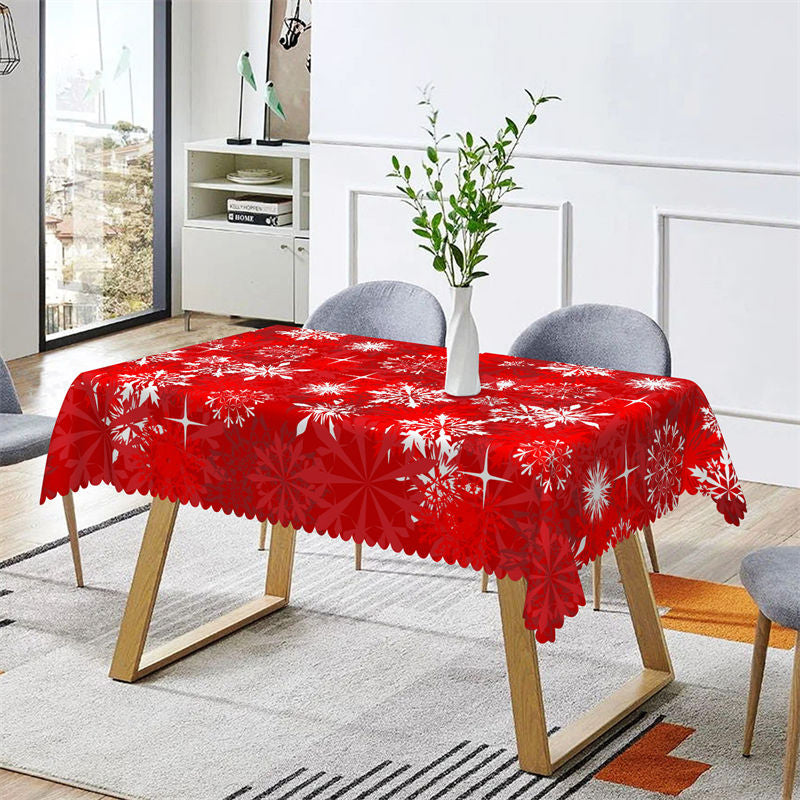 Aperturee - Red White Snowflake Christmas Pattern Tablecloth