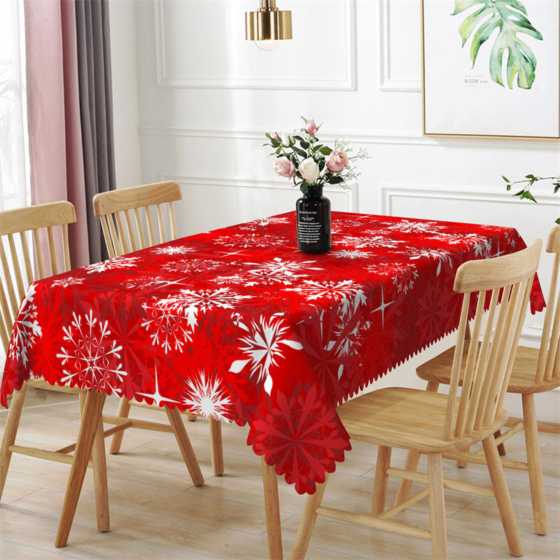 Aperturee - Red White Snowflake Christmas Pattern Tablecloth