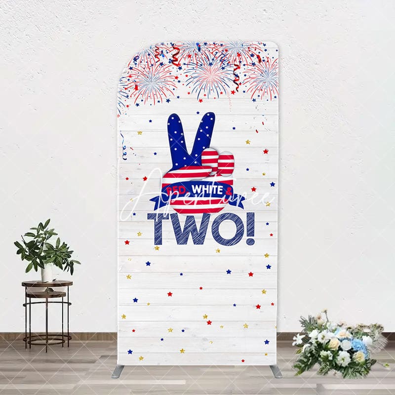 Aperturee - Red White Sparks White Wood Arch 2nd Birthday Backdrop