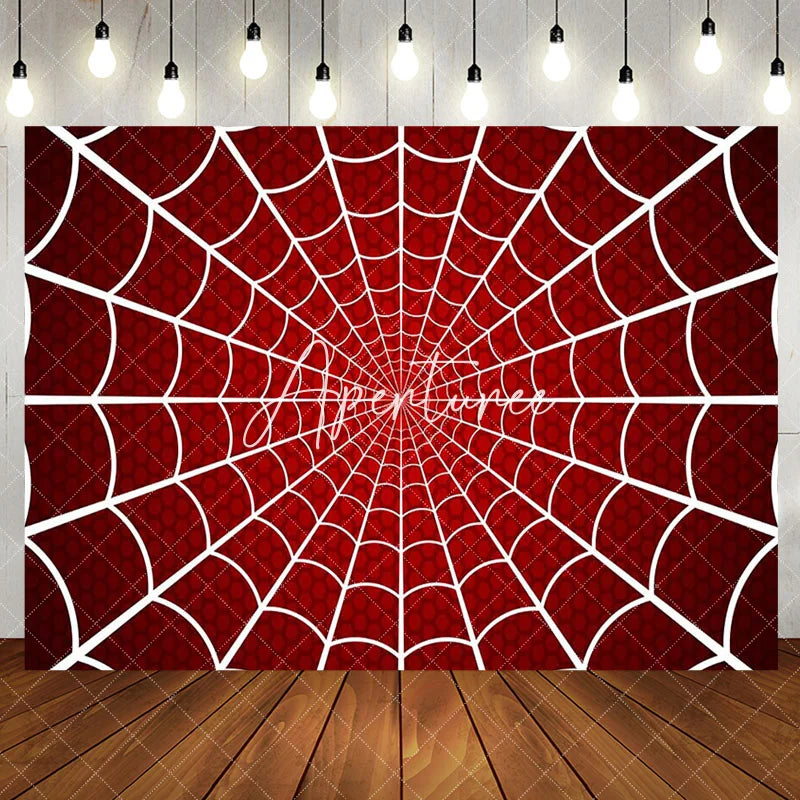 Aperturee - Red White Spider Wab Halloween Birthday Backdrop
