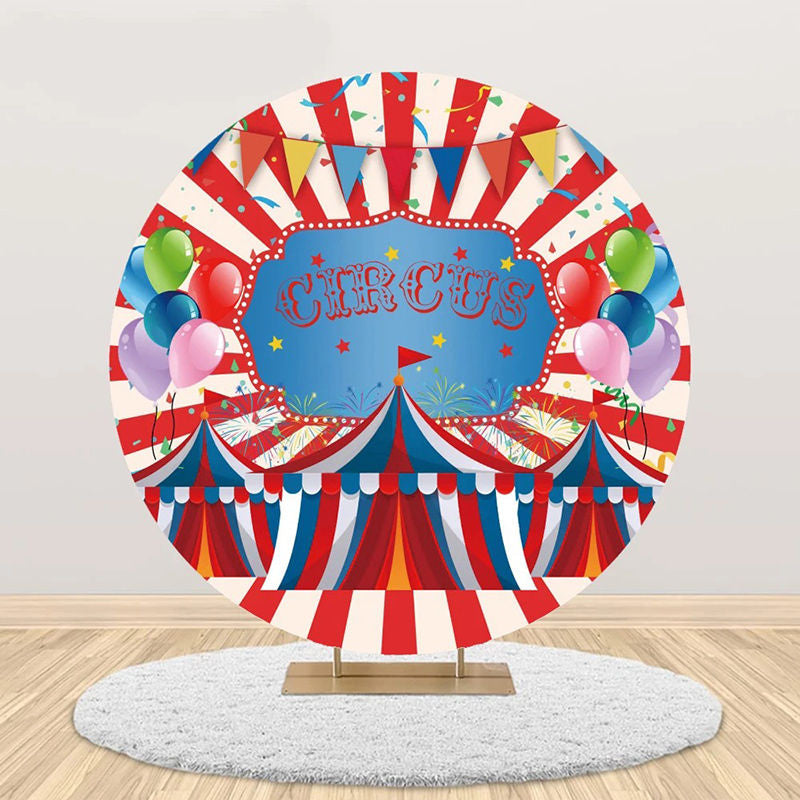 Aperturee - Red White Stripe Balloons Tent Round Circus Backdrop