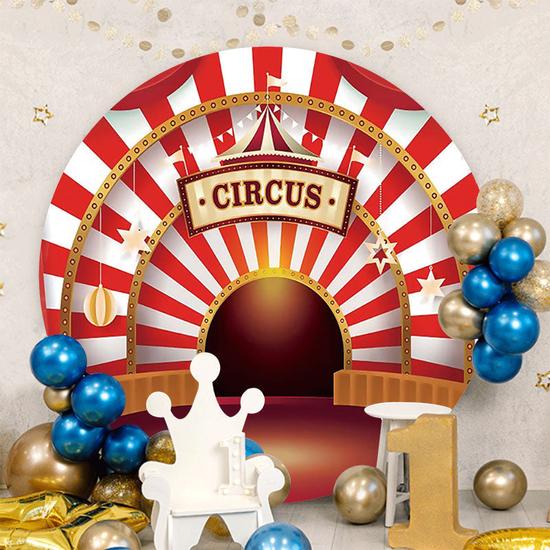 Aperturee - Red White Stripes Round Circus Birthday Backdrop