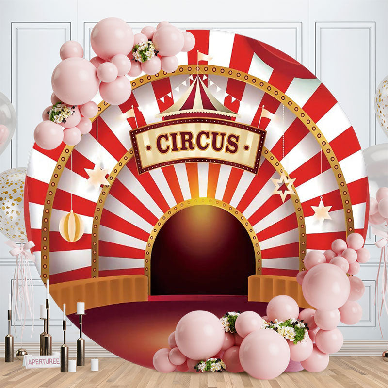 Aperturee - Red White Stripes Round Circus Birthday Backdrop