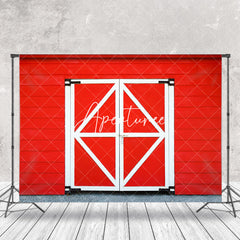 Aperturee - Red White Wooden Barn Door Retro Wall Photo Backdrop
