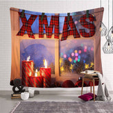 Aperturee - Red Xmas Window Bokeh Christmas Landscape Wall Tapestry