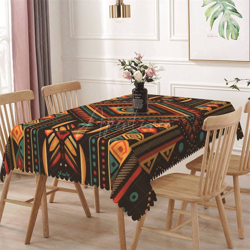 Aperturee - Red Yellow Dot Rhombus Symmetry Rectangle Tablecloth
