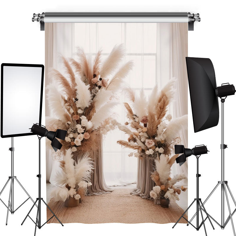 Aperturee - Reed Rice White Curtain Window Boho Wedding Backdrop