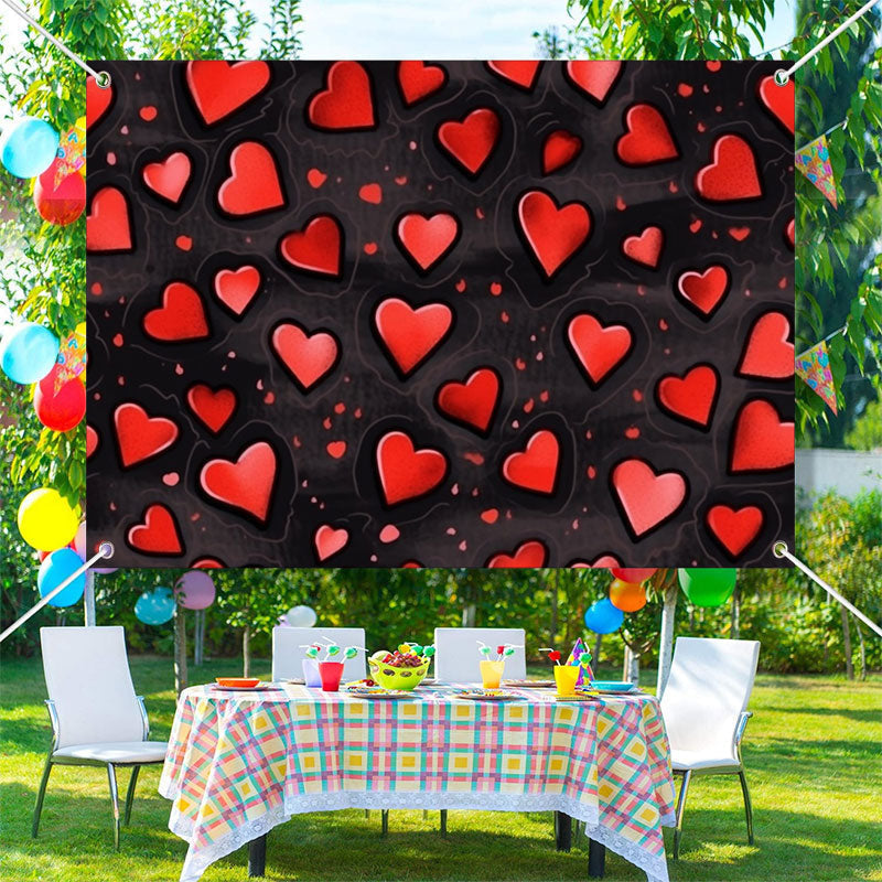 Aperturee - Repeat Red Hearts Black Valentines Day Backdrop