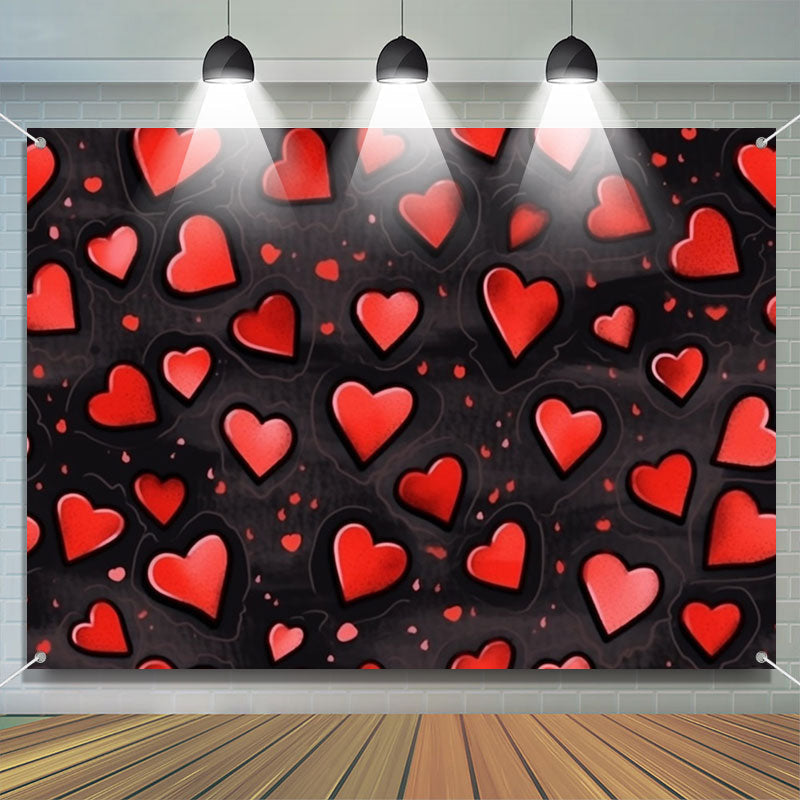 Aperturee - Repeat Red Hearts Black Valentines Day Backdrop