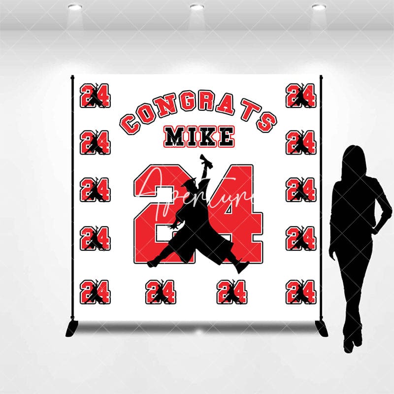 Aperturee - Repeat Red Number Custom Name Graduation Backdrop