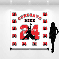 Aperturee - Repeat Red Number Custom Name Graduation Backdrop