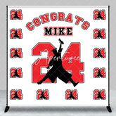 Aperturee - Repeat Red Number Custom Name Graduation Backdrop