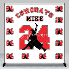 Aperturee - Repeat Red Number Custom Name Graduation Backdrop