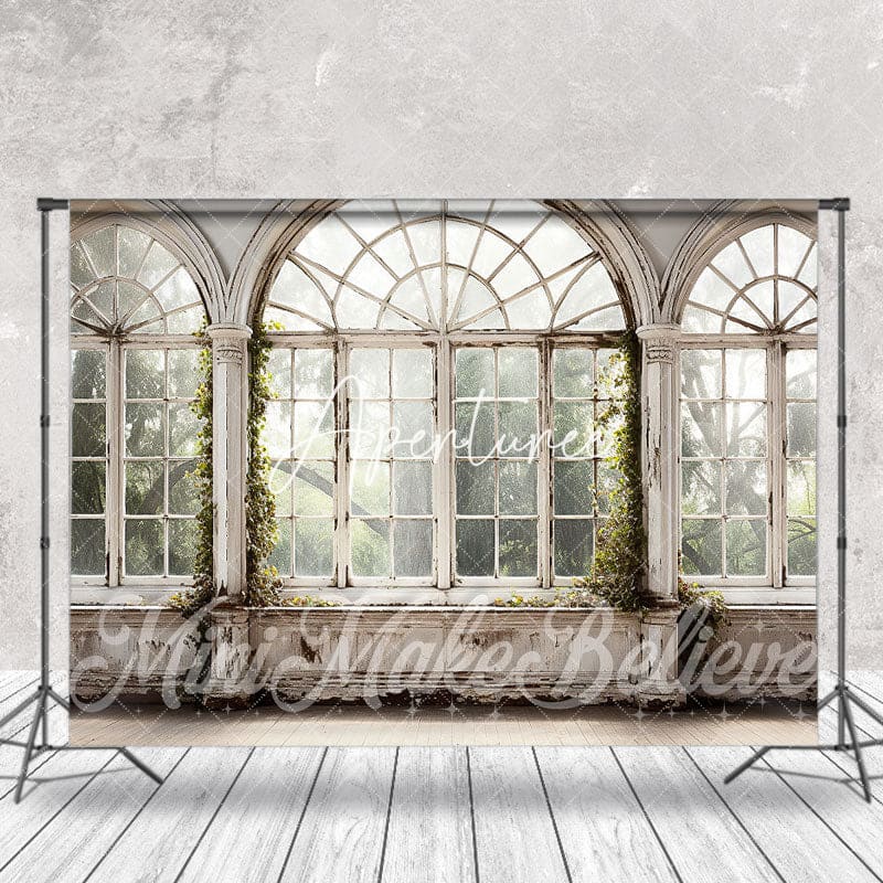 Aperturee - Retro Arch Spring Scene White Window Photo Backdrop