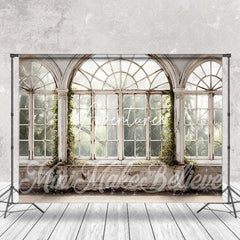 Aperturee - Retro Arch Spring Scene White Window Photo Backdrop