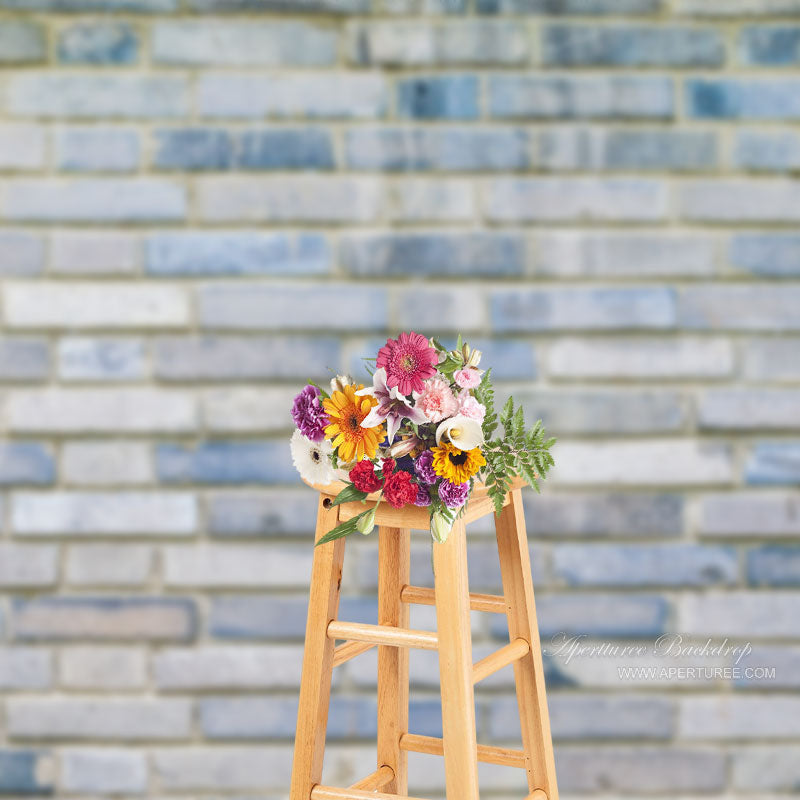 Aperturee - Retro Art Blue Stone Brick Wall Backdrop For Photo
