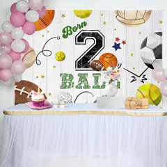 Aperturee - Retro Balls Sports Wood Grain 2nd Birthday Backdrop