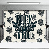 Aperturee - Retro Beige Black Repeated Rock N Roll Wing Backdrop