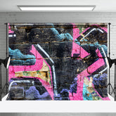 Aperturee - Retro Black Graffiti Brick Wall Photography Backdrop