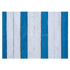Aperturee - Retro Blue White Painted Stripe Wood Rubber Floor Mat