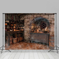 Aperturee - Retro Brick House Skull Mysterious Halloween Backdrop