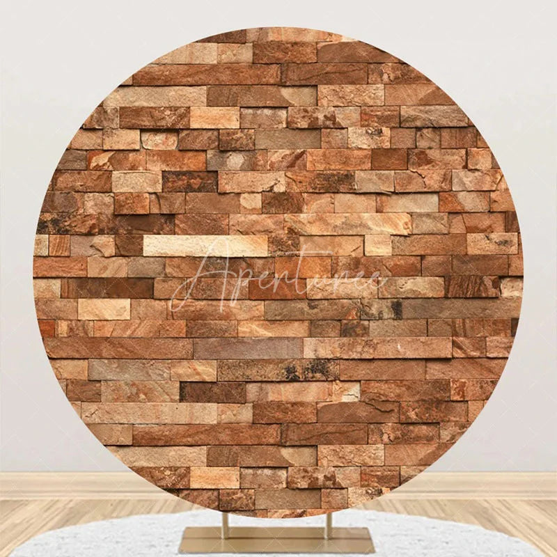 Aperturee - Retro Brick Wall Round Backdrop For Birthday Party