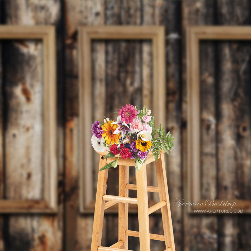 Aperturee - Retro Burnt Wood Plank Window Photo Booth Backdrop