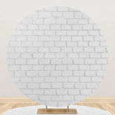 Aperturee - Retro Grey White Brick Wall Round Birthday Backdrop