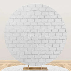 Aperturee - Retro Grey White Brick Wall Round Birthday Backdrop