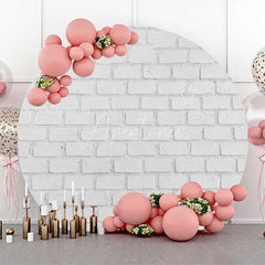 Aperturee - Retro Grey White Brick Wall Round Birthday Backdrop