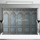 Aperturee - Retro Luxury Blue Gold Interior Wall Photo Backdrop