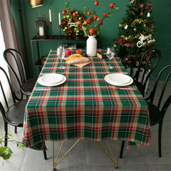 Aperturee - Retro Nordic Plaid Green Check Holiday Tablecloth