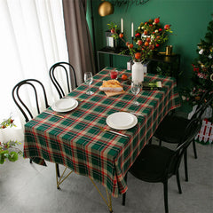 Aperturee - Retro Nordic Plaid Green Check Holiday Tablecloth
