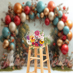 Aperturee - Retro Paint Floral Arch Balloon Cake Smash Backdrop