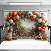 Aperturee - Retro Paint Floral Arch Balloon Cake Smash Backdrop