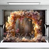 Aperturee - Retro Palace Floral Arch Door Bokeh Flower Backdrop
