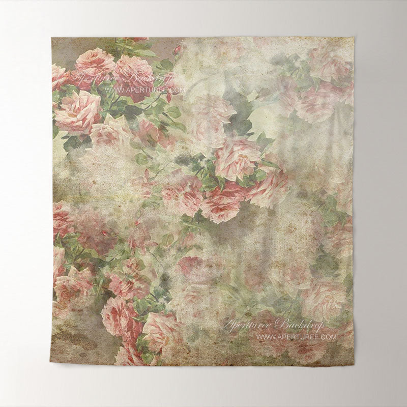 Aperturee - Retro Pink Floral Fabric Fine Art Backdrop For Photo