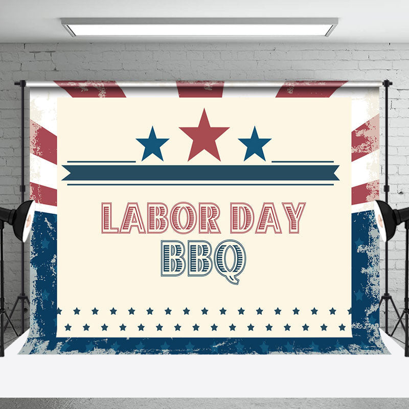 Aperturee - Retro Red Blue Stars Labor Day Bbq Party Backdrop