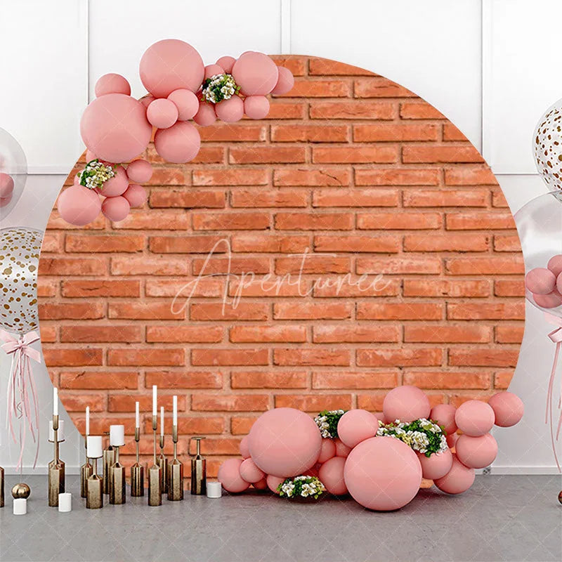 Aperturee - Retro Red Brick Wall Texture Round Birthday Backdrop