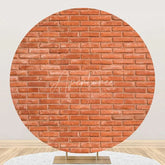 Aperturee - Retro Red Brick Wall Texture Round Birthday Backdrop