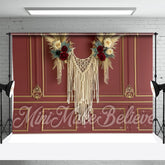 Aperturee - Retro Red Gold Tassel Floral Boho Photo Backdrop