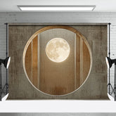 Aperturee - Retro Stone Wall And Full Moon Photography Backdrop