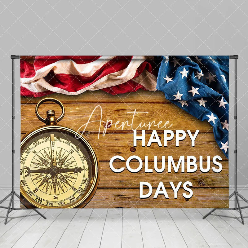 Aperturee - Retro Usa Flag Compass Wooden Columbus Day Backdrop