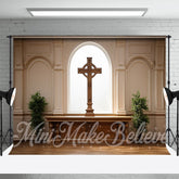 Aperturee - Retro Wall Easter Cross Church Interior Backdrop