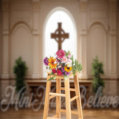 Aperturee - Retro Wall Easter Cross Church Interior Backdrop